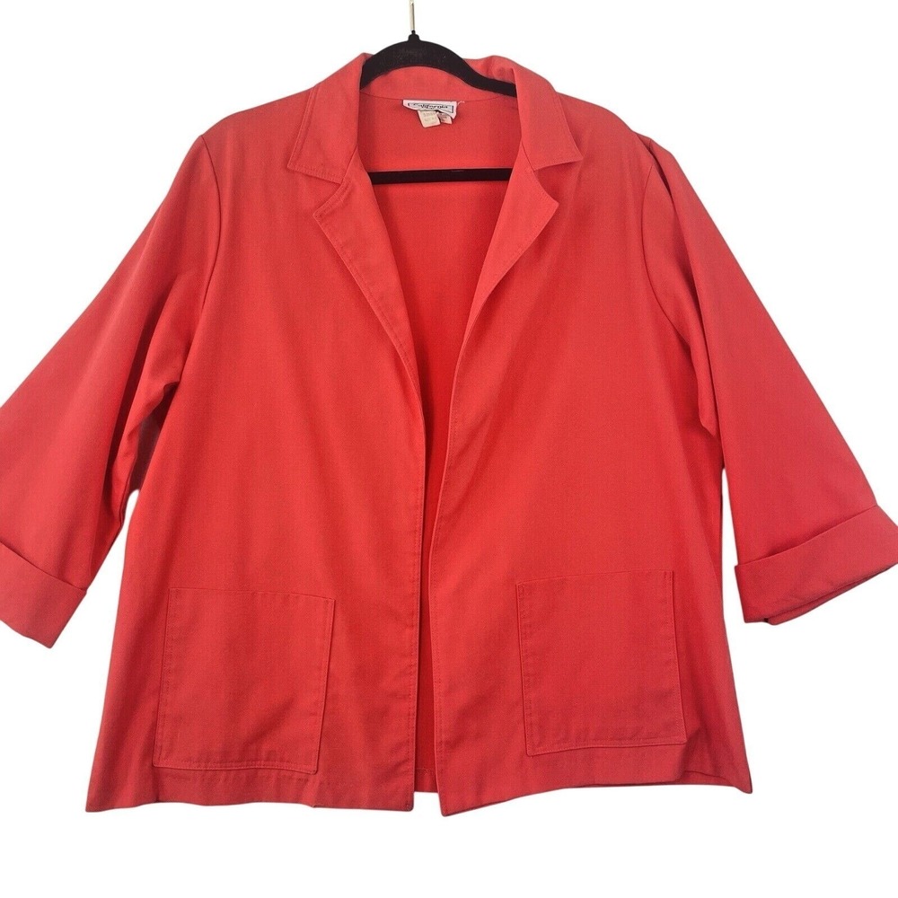 California Place Blazer Jacket Womens XL Red Open Front 3/4 Sleeve Vintage
